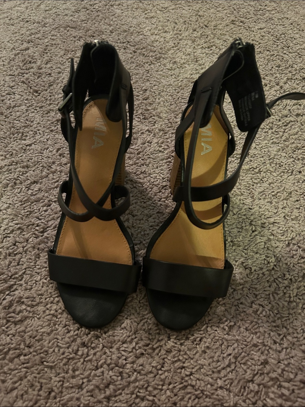 Black Strappy Block Heel Sandals